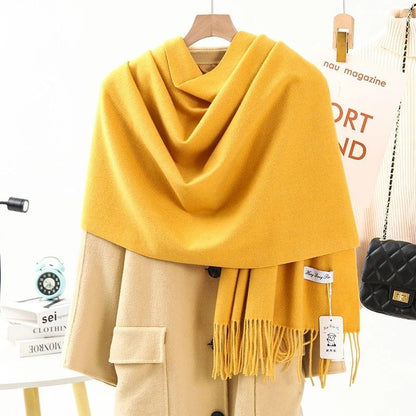 Thick Solid Color Scarf Wrap with Fringe, Soft Cashmere-Look Winter Shawl V1188-MS-617-075