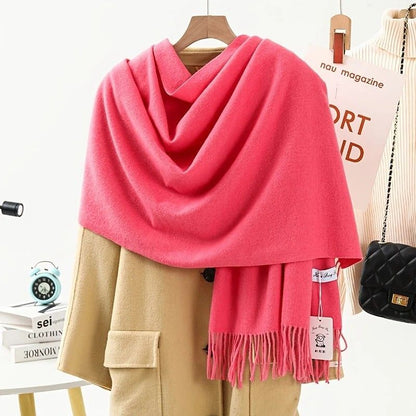 Thick Solid Color Scarf Wrap with Fringe, Soft Cashmere-Look Winter Shawl V1188-MS-617-075