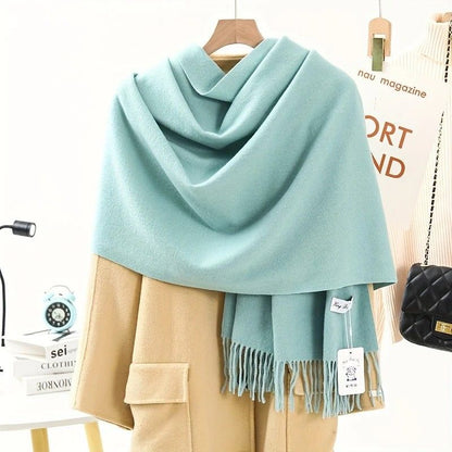 Thick Solid Color Scarf Wrap with Fringe, Soft Cashmere-Look Winter Shawl V1188-MS-617-075