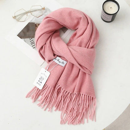 Thick Solid Color Scarf Wrap with Fringe, Soft Cashmere-Look Winter Shawl V1188-MS-617-075