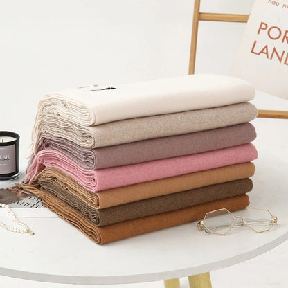 Thick Solid Color Scarf Wrap with Fringe, Soft Cashmere-Look Winter Shawl V1188-MS-617-075