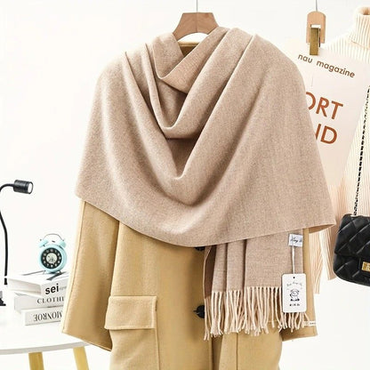 Thick Solid Color Scarf Wrap with Fringe, Soft Cashmere-Look Winter Shawl V1188-MS-617-075