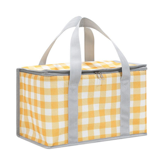 2 Pack Insulated Picnic Lunch Bags, Checkered Thermal Food Storage Totes, Yellow V1188-MS-617-079