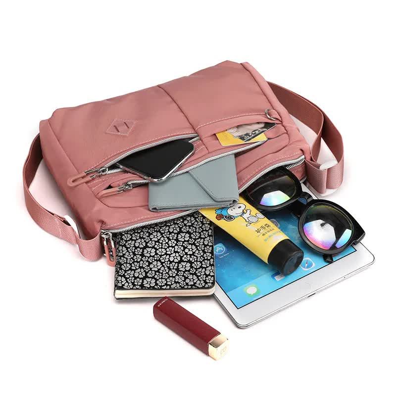 Lightweight Nylon Crossbody Shoulder Bag with Multi Pockets and Adjustable Strap, Light Blue V1188-MS-617-082