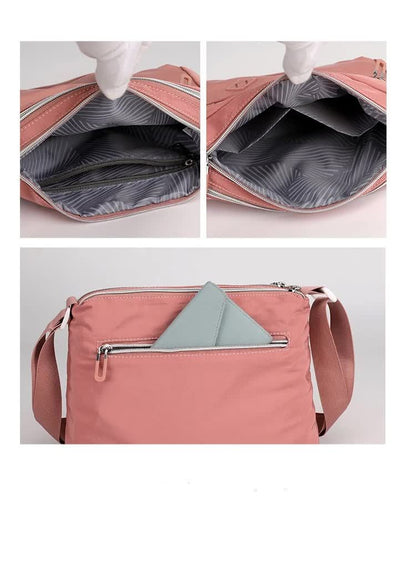 Lightweight Nylon Crossbody Shoulder Bag with Multi Pockets and Adjustable Strap, Light Blue V1188-MS-617-082