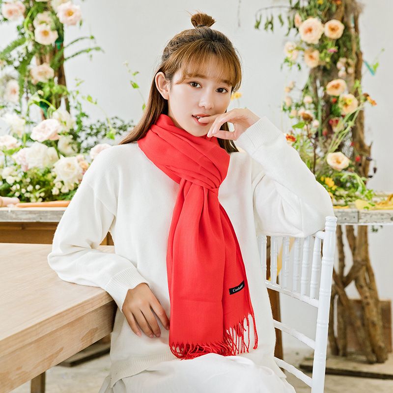 2 Pack Cashmere-Look Scarf Shawls with Fringe, Soft Warm Wraps, Light White V1188-MS-617-085
