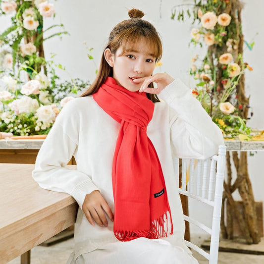 2 Pack Cashmere-Look Scarf Shawls with Fringe, Soft Warm Wraps, Light White V1188-MS-617-085