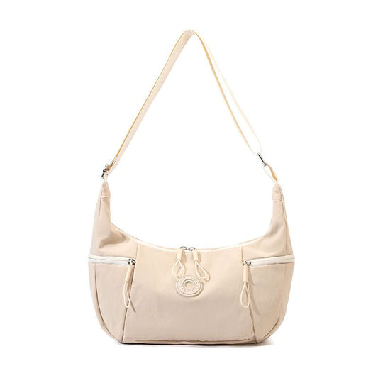 Large Nylon Crossbody Hobo Bag for Women, Lightweight Water-Resistant Shoulder Bag, Beige V1188-MS-617-088