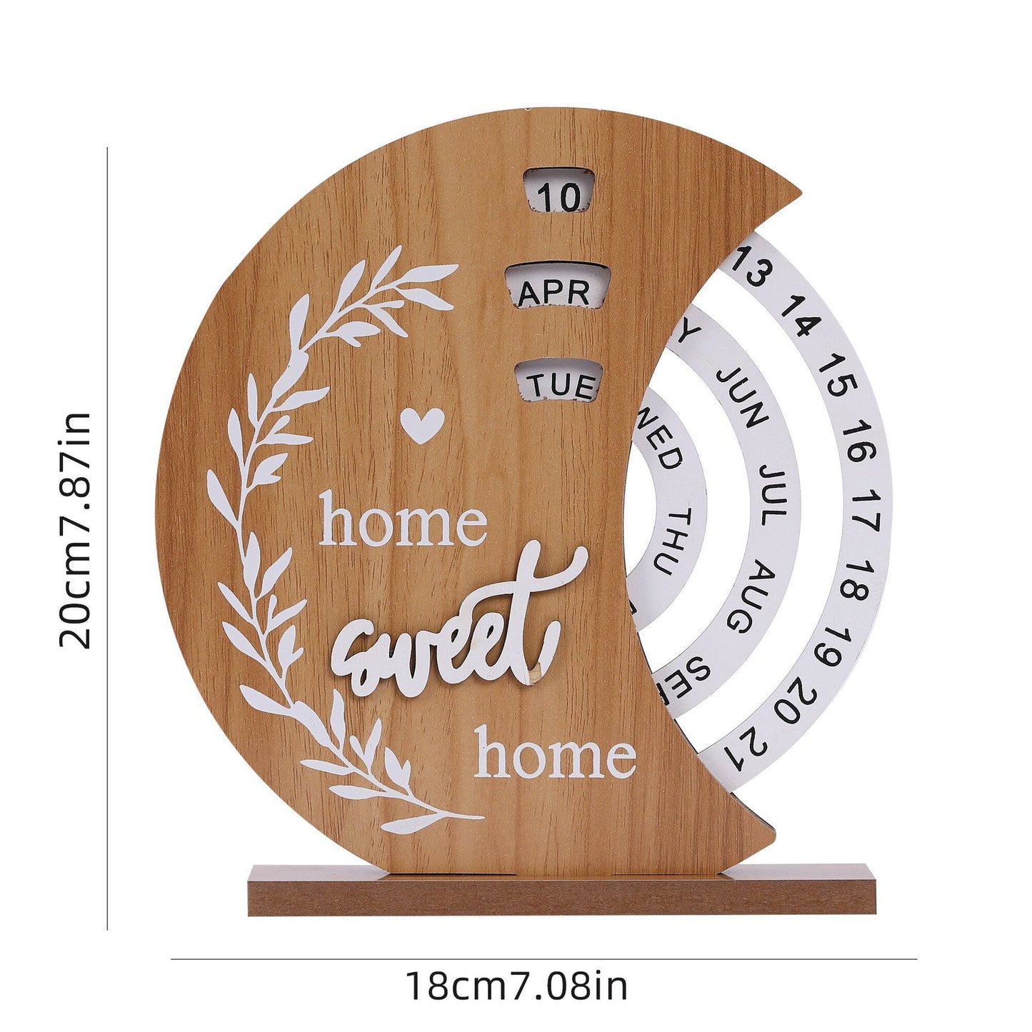 Rustic Wooden Perpetual Calendar, Moon Shape Desk and Home Decor, 20 x 18 cm V1188-MS-617-093