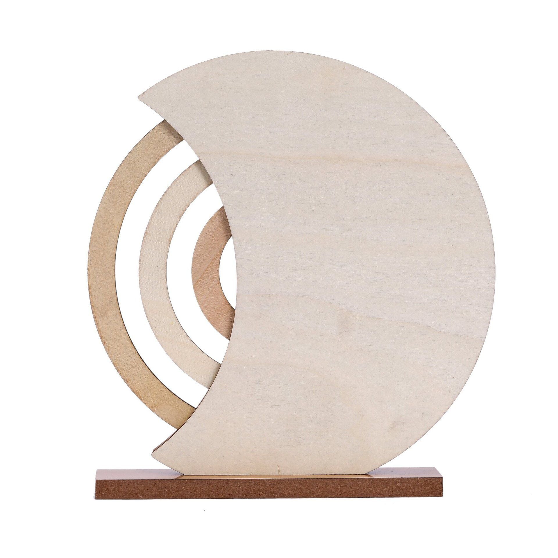 Rustic Wooden Perpetual Calendar, Moon Shape Desk and Home Decor, 20 x 18 cm V1188-MS-617-093