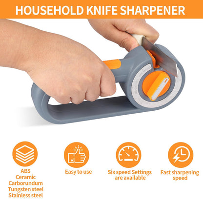 6-in-1 Rotary Knife Sharpener, Adjustable Multi-Function Sharpener for Kitchen Knives and Scissors, Gray V1188-MS-617-095