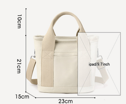Small Canvas Tote Crossbody Bag with Adjustable Strap, Fits 9.7 Inch Tablet, Navy Blue V1188-MS-617-104