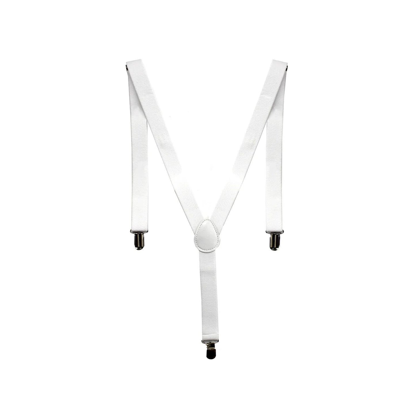Men's Elastic Suspenders with Strong Clip-On Braces, Adjustable Slim Formal Style, White V1188-MS-617-106