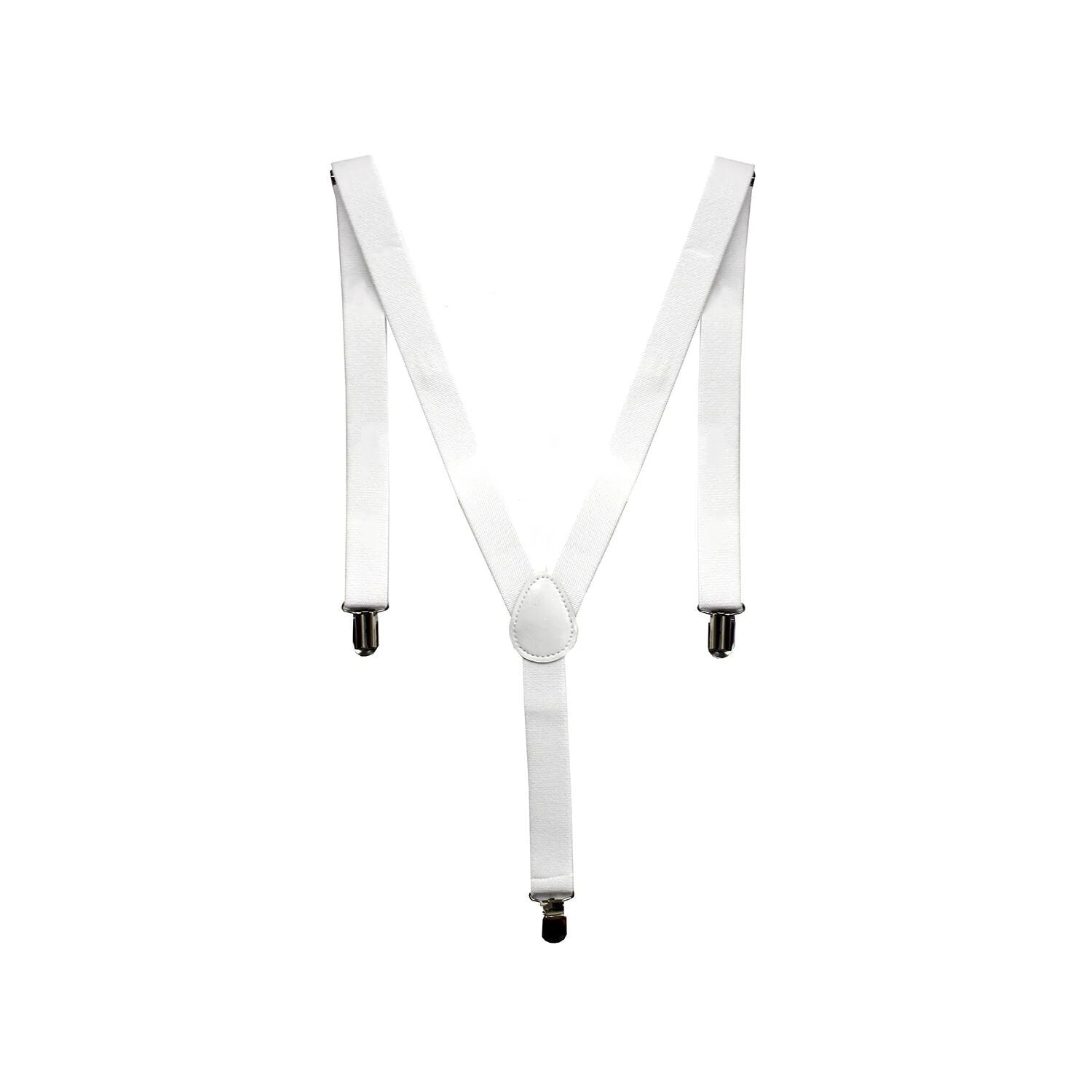 Men's Elastic Suspenders with Strong Clip-On Braces, Adjustable Slim Formal Style, White V1188-MS-617-106