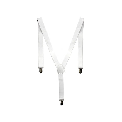 Men's Elastic Suspenders with Strong Clip-On Braces, Adjustable Slim Formal Style, White V1188-MS-617-106