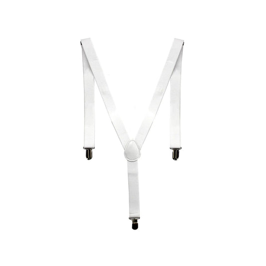 Men's Elastic Suspenders with Strong Clip-On Braces, Adjustable Slim Formal Style, White V1188-MS-617-106