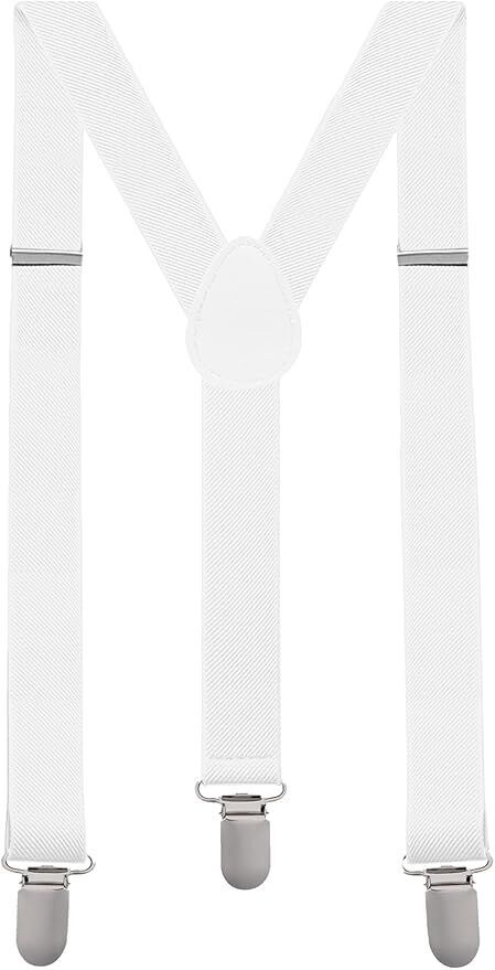 Men's Elastic Suspenders with Strong Clip-On Braces, Adjustable Slim Formal Style, White V1188-MS-617-106