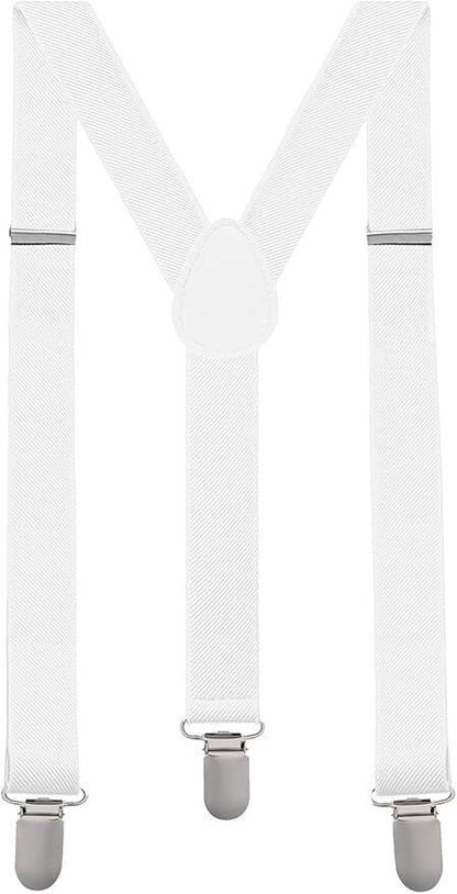 Men's Elastic Suspenders with Strong Clip-On Braces, Adjustable Slim Formal Style, White V1188-MS-617-106