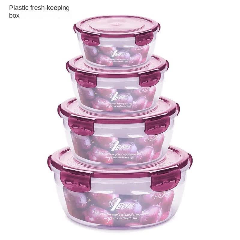Round Plastic Food Storage Container Set, Microwave-Safe Bento Boxes with Airtight Lids, Purple V1188-MS-617-108
