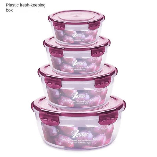 Round Plastic Food Storage Container Set, Microwave-Safe Bento Boxes with Airtight Lids, Purple V1188-MS-617-108