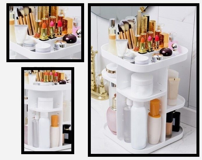 360 Rotating Makeup Organizer, Large Capacity Cosmetic Storage for Bedroom and Bathroom, White V1188-MS-617-113