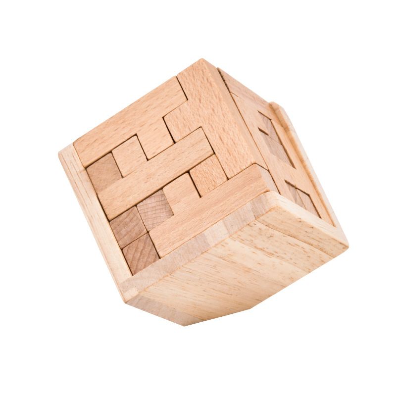 Wooden Brain Teaser Puzzle, 3D Cube Block Puzzle for Adults, 2.75 Inches V1188-MS-617-115