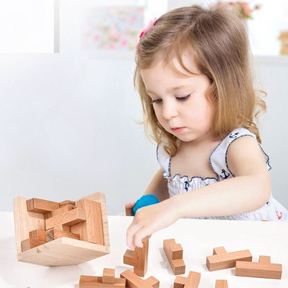 Wooden Brain Teaser Puzzle, 3D Cube Block Puzzle for Adults, 2.75 Inches V1188-MS-617-115
