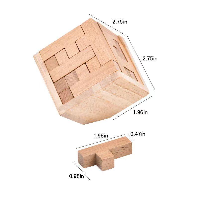 Wooden Brain Teaser Puzzle, 3D Cube Block Puzzle for Adults, 2.75 Inches V1188-MS-617-115