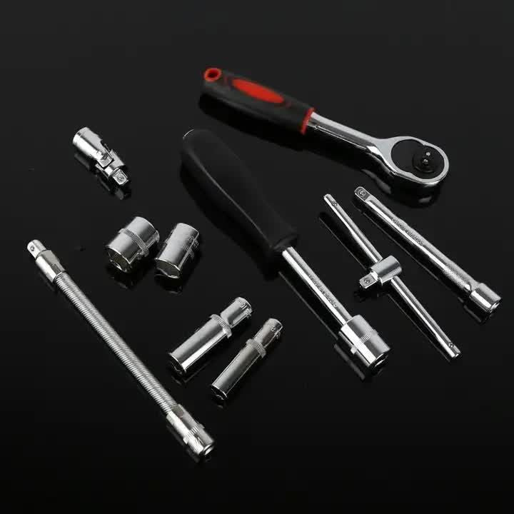 46-Piece 1/4 Inch Drive Socket Wrench Set, Chrome Vanadium Ratchet and Bit Kit, Black Case V1188-MS-617-121