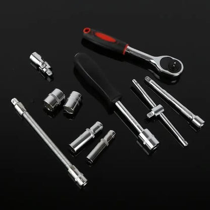 46-Piece 1/4 Inch Drive Socket Wrench Set, Chrome Vanadium Ratchet and Bit Kit, Black Case V1188-MS-617-121