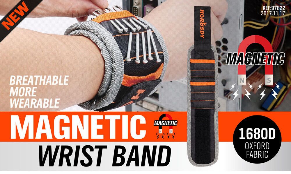 2 Pack Magnetic Wristbands, Tool Holder Strap for Screws, Bolts and Nails V1188-MS-617-122