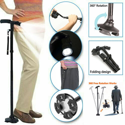 Folding Walking Stick Cane with Adjustable Height and LED Light Support V1188-MS-617-125