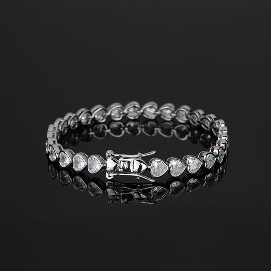 Heart Tennis Bracelet for Women with Micro-Paved Zirconia, 7 Inch Silver Bracelet V1188-MS-617-126
