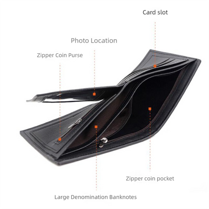 Men's PU Leather Bifold Wallet with Zipper Coin Pocket, Card Slots and ID Window, Dark Brown V1188-MS-617-127