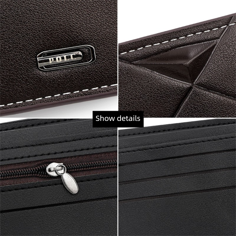 Men's PU Leather Bifold Wallet with Zipper Coin Pocket, Card Slots and ID Window, Dark Brown V1188-MS-617-127