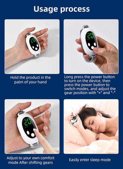 Portable Sleep Aid Device with EMS Pulse, LED Display and Adjustable Wrist Strap, White V1188-MS-617-128