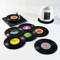 6 Pack Vinyl Record Drink Coasters with Record Player Holder, Retro Cup Mats, 10.5 cm V1188-MS-617-130