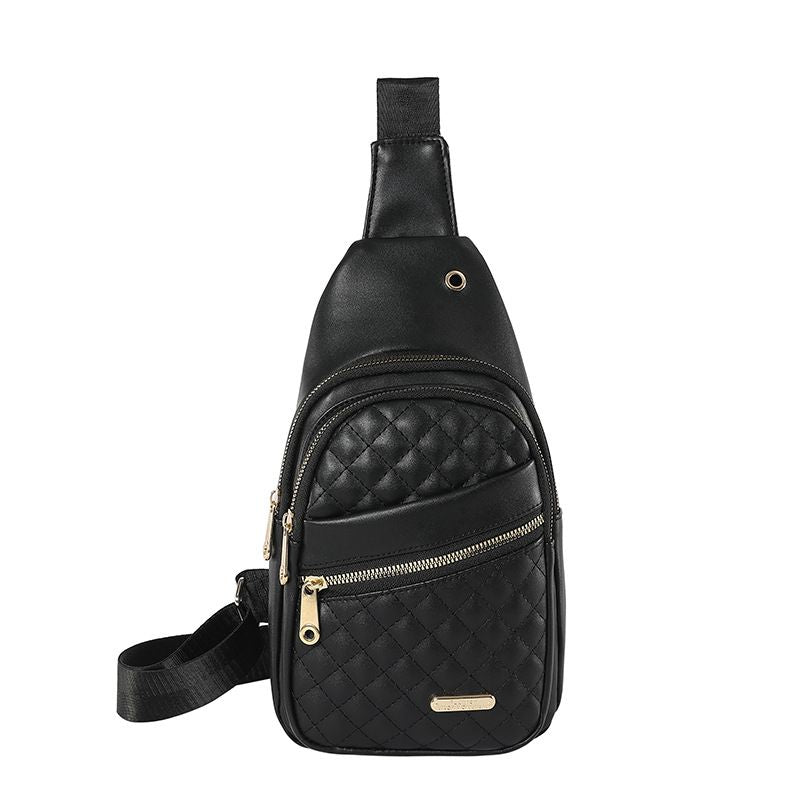 Women's Quilted Sling Bag, Stylish Crossbody Shoulder Backpack, Black V1188-MS-617-132