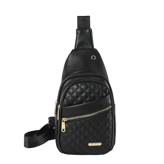 Women's Quilted Sling Bag, Stylish Crossbody Shoulder Backpack, Black V1188-MS-617-132