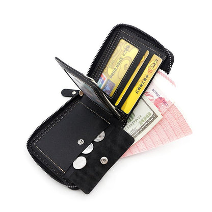 Men's Leather Wallet with Zipper and Horse Embossed Design, Multi-Card Bifold Wallet, Dark Brown V1188-MS-617-133