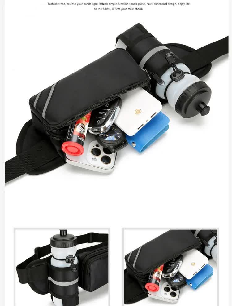 Water-Resistant Running Waist Pack with Bottle Holder, Adjustable Fitness Belt V1188-MS-617-134