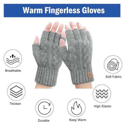 Fingerless Thermal Gloves Knitted Winter Gloves with Soft Lining