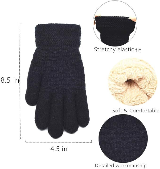 Womens Touchscreen Winter Gloves Thermal Knitted Fleece Lined Black