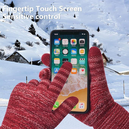 Womens Touchscreen Winter Gloves Thermal Knitted Fleece Lined Purple Red