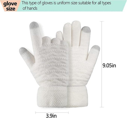 Womens Touchscreen Winter Gloves Thermal Knitted Fleece Lined White