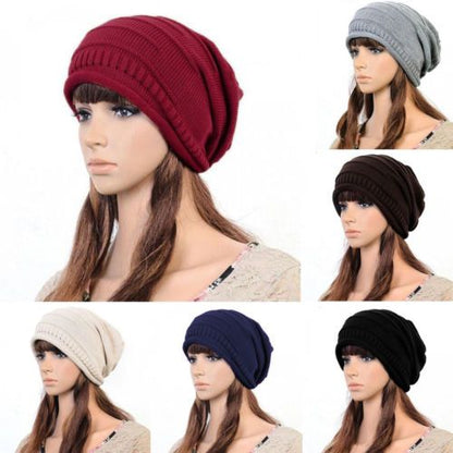 Womens Knitted Slouchy Beanie Winter Ski Hat Brown