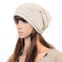 Womens Knitted Slouchy Beanie Winter Ski Hat Beige