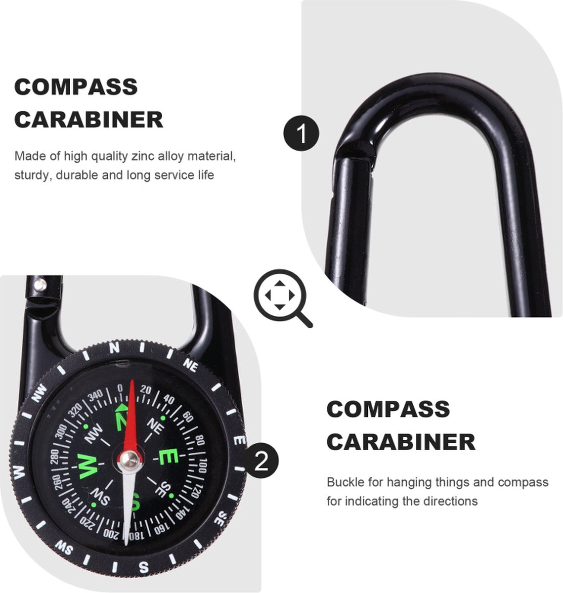 Multifunctional 1-in-1 Compass & Carabiner | Multitool | Belt Clip | Portable | Extra Strong | Survival | V1188-MS101-00003-1