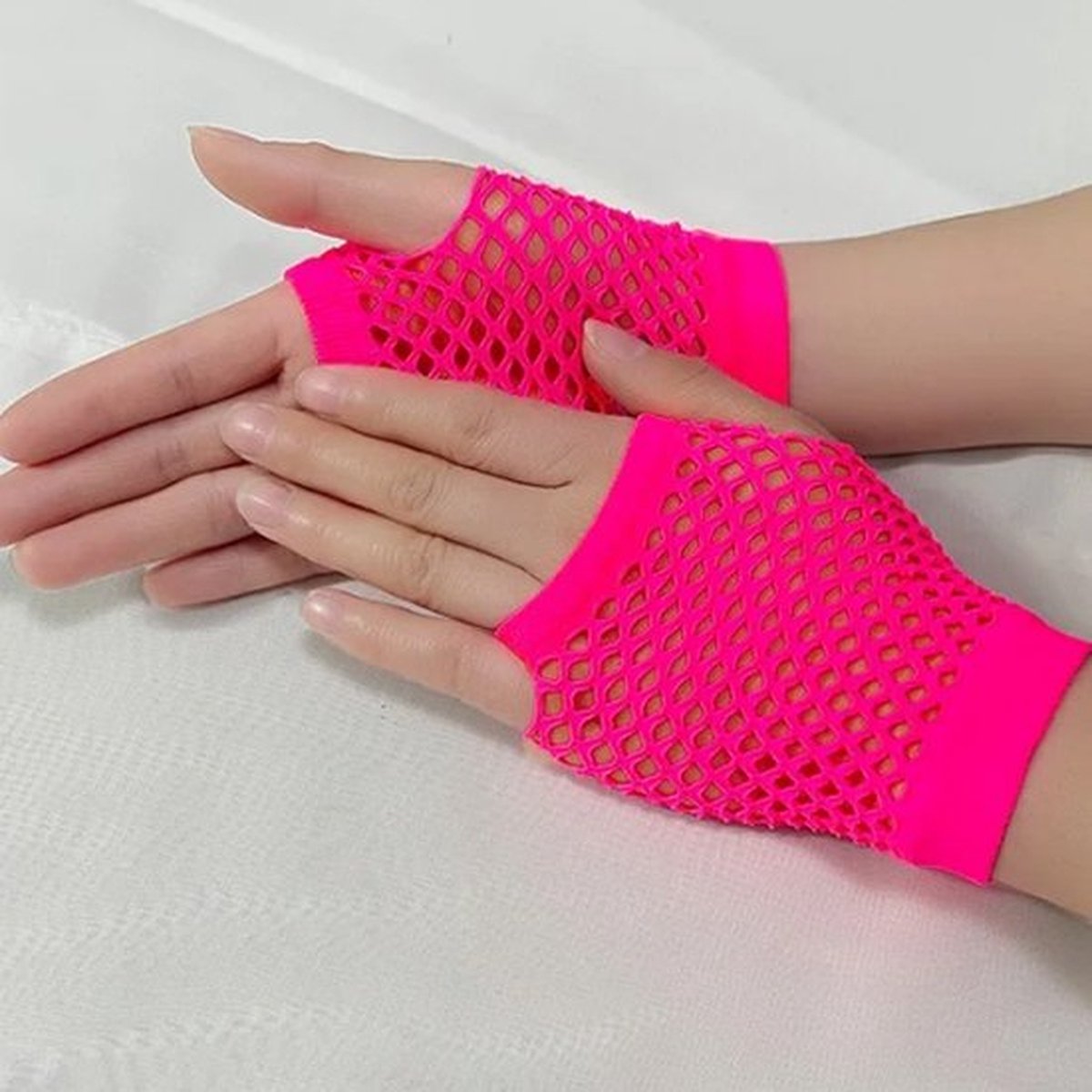 Fisnet Gloves | Erotic Gloves | Costume Gloves | Half Finger | 1 Pair | Neon Pink V1188-MS101-00017-1