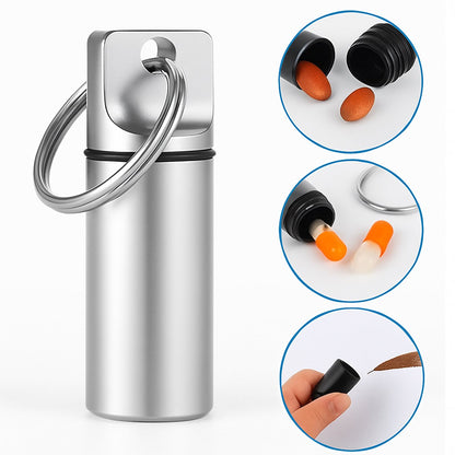 Luxury Pill Box Keychain | Medicine Box | Pill Box | Pill Container | Aluminum | Waterproof | Silver V1188-MS101-00022-1